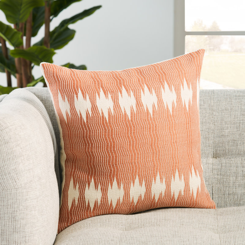 Terracotta and Ivory Geometric Cotton Square Throw Pillow