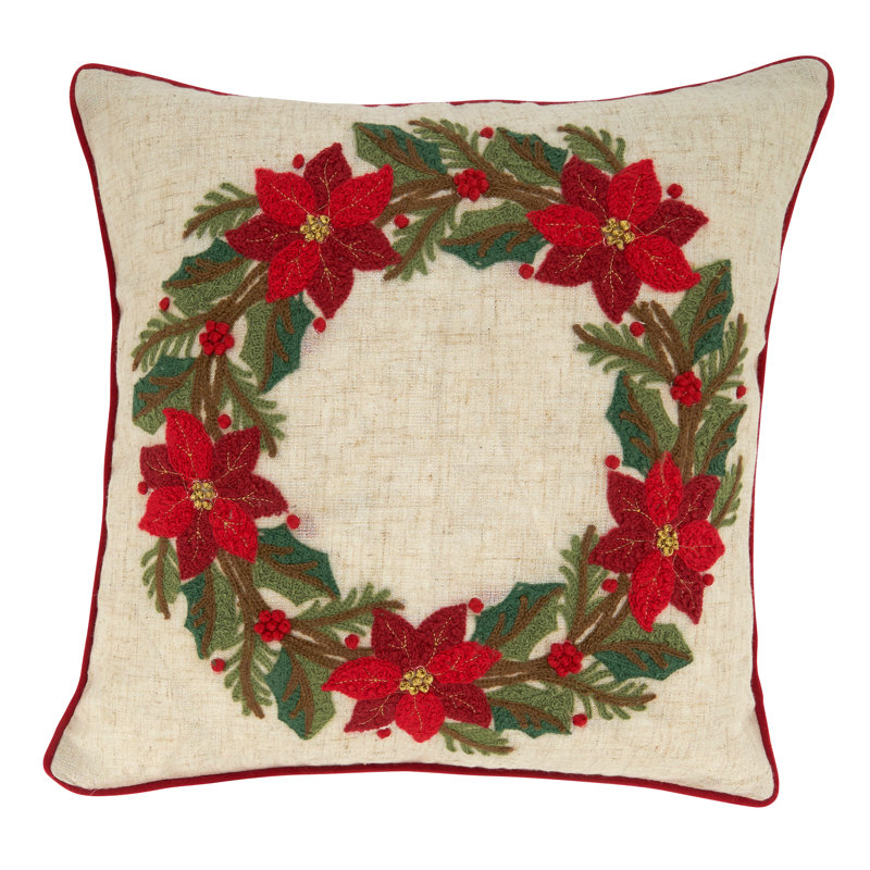 23"x19" Holiday Poinsettia Wreath Polyester Pillow Cover