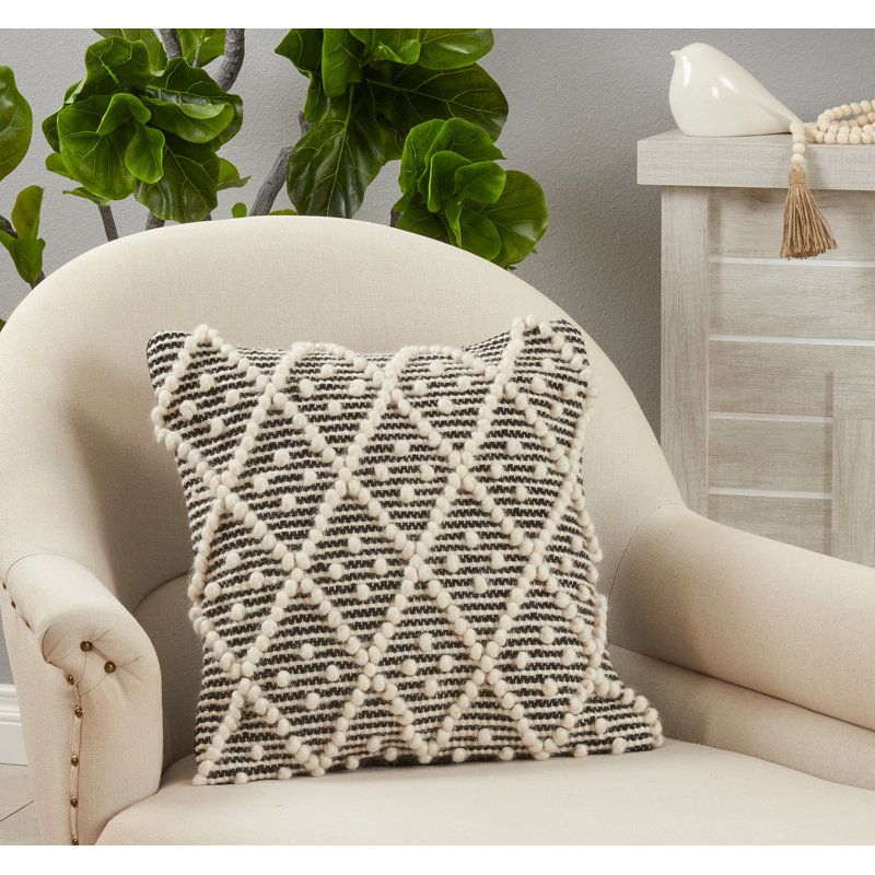 Chic Diamond Woven Black & White Cotton-Polyester Euro Pillow Cover