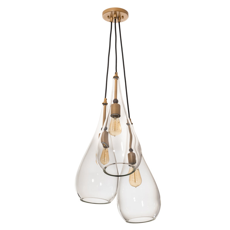Clear Glass 3-Light Champagne Metallic LED Pendant