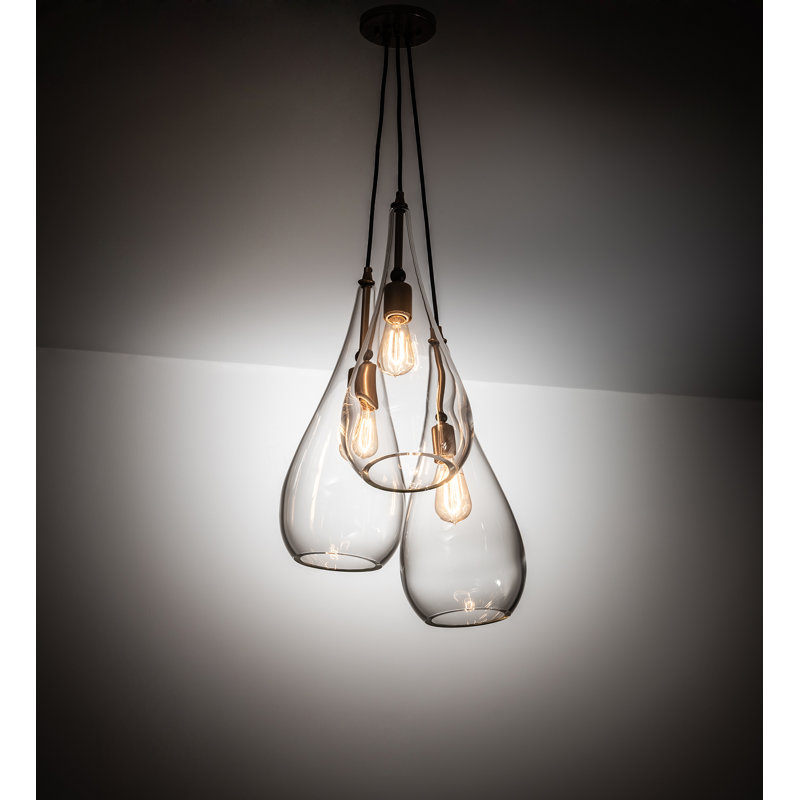 Clear Glass 3-Light Champagne Metallic LED Pendant