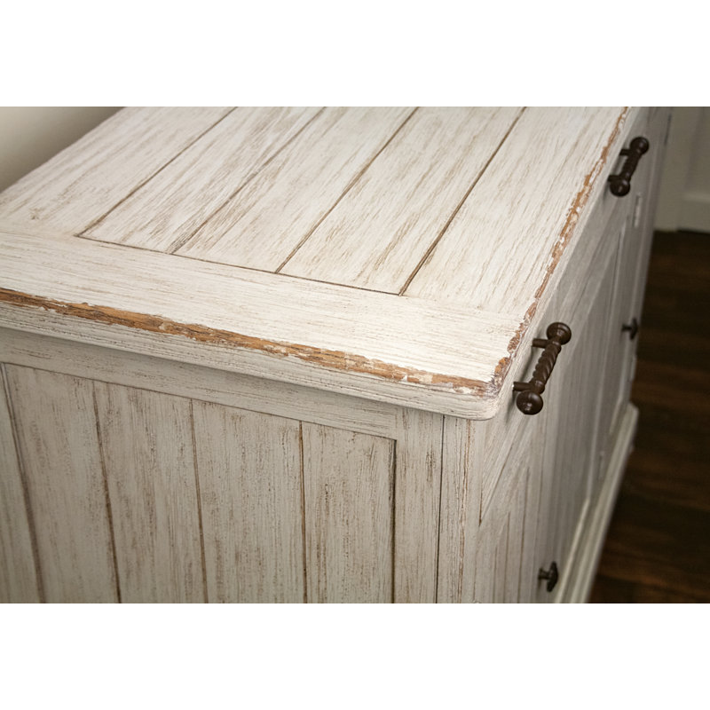 Aya French Country 56'' White Solid Wood Sideboard with Hand-Chiseled Grooves