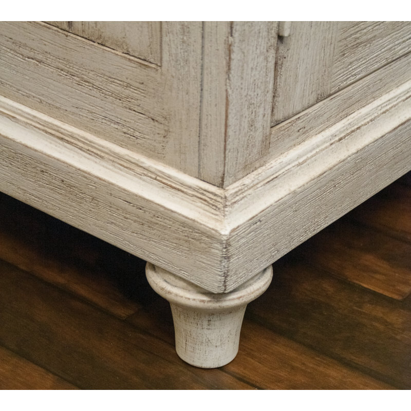 Aya French Country 56'' White Solid Wood Sideboard with Hand-Chiseled Grooves