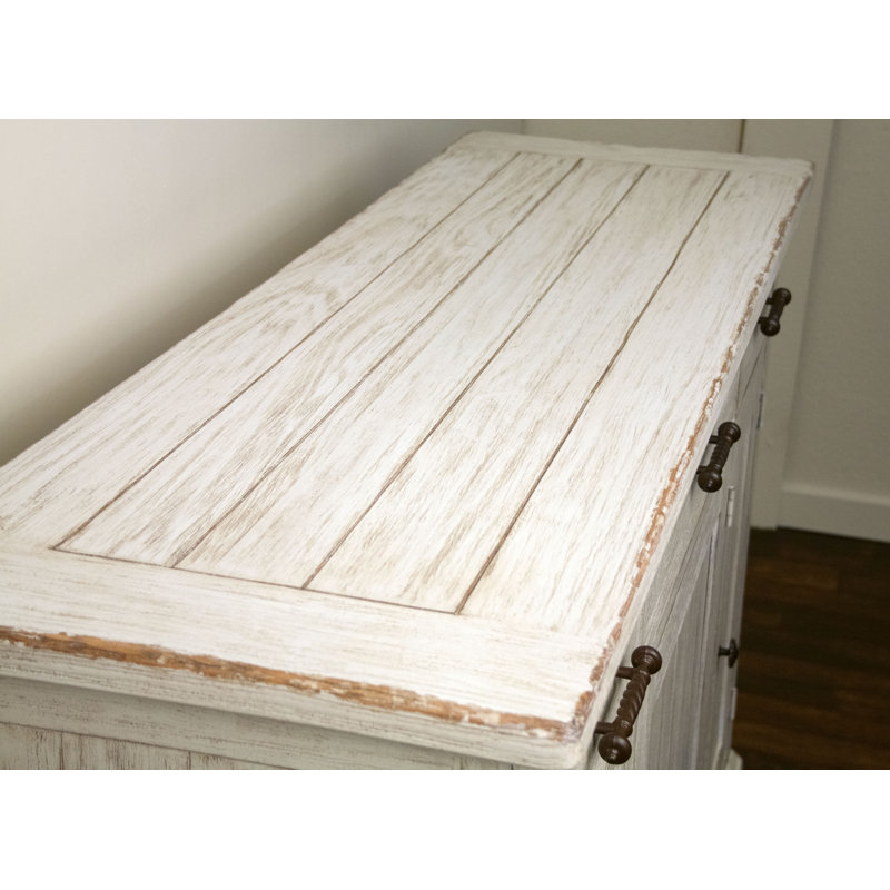 Aya French Country 56'' White Solid Wood Sideboard with Hand-Chiseled Grooves