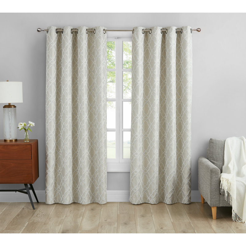 Champagne Polyester Blackout Curtains with Modern Print, 52" x 96"