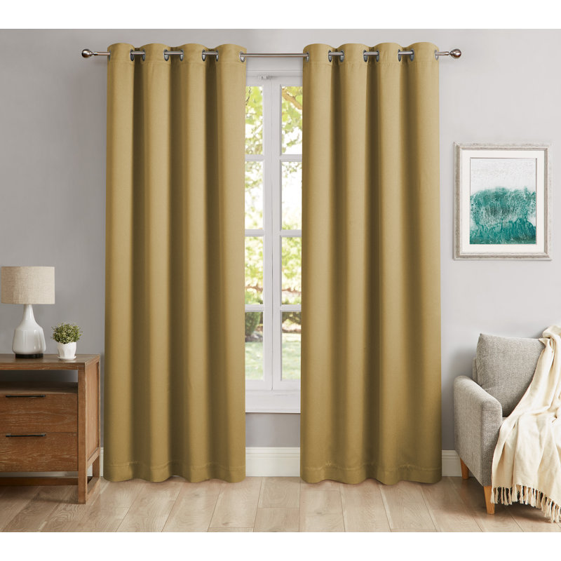 Gold Polyester Blackout Grommet Curtains, 52" x 96"