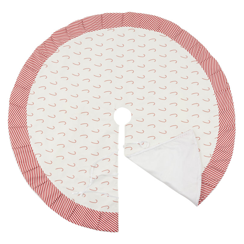 Red and White Candy Cane 56" Polyester Christmas Tree Skirt