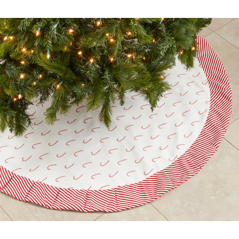 Red and White Candy Cane 56" Polyester Christmas Tree Skirt