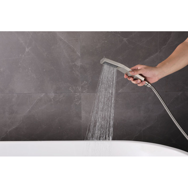 Brushed Nickel Freestanding Tub Filler with Hand Shower