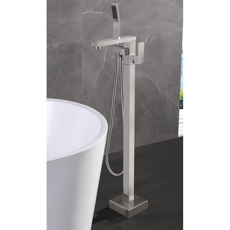 Brushed Nickel Freestanding Tub Filler with Hand Shower