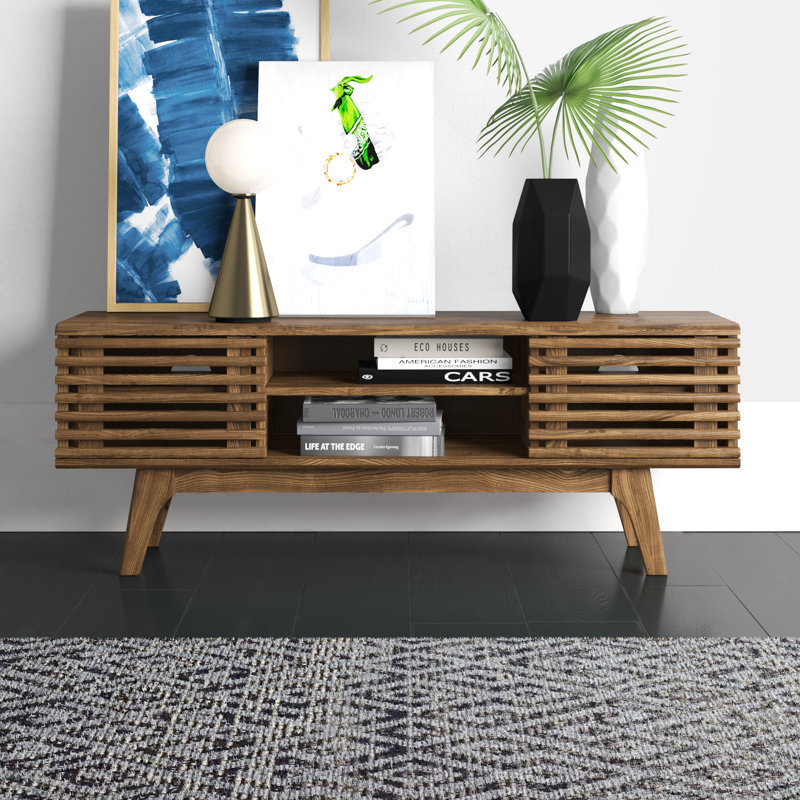 Walnut 46" Mid-Century Modern Media Console with Cabinet