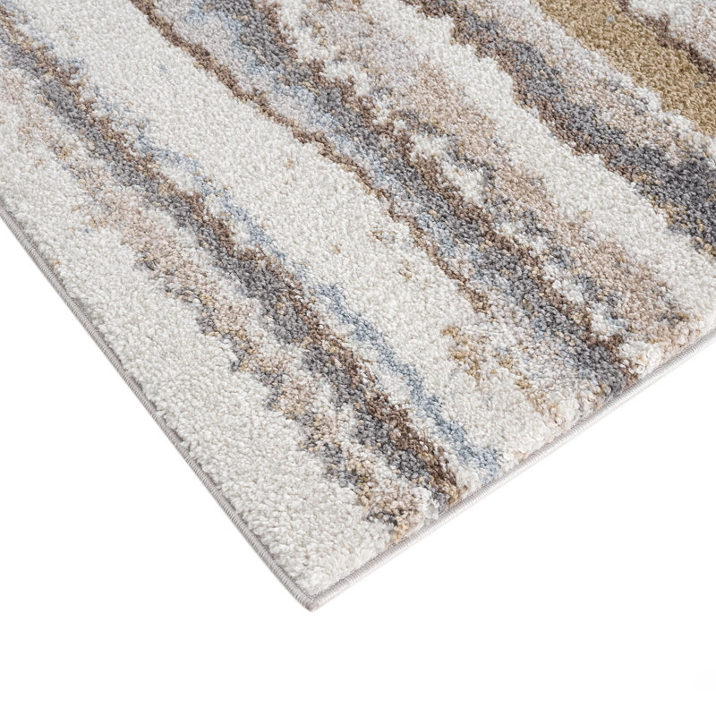 Blue and Tan Abstract Shag 5' x 7' Area Rug