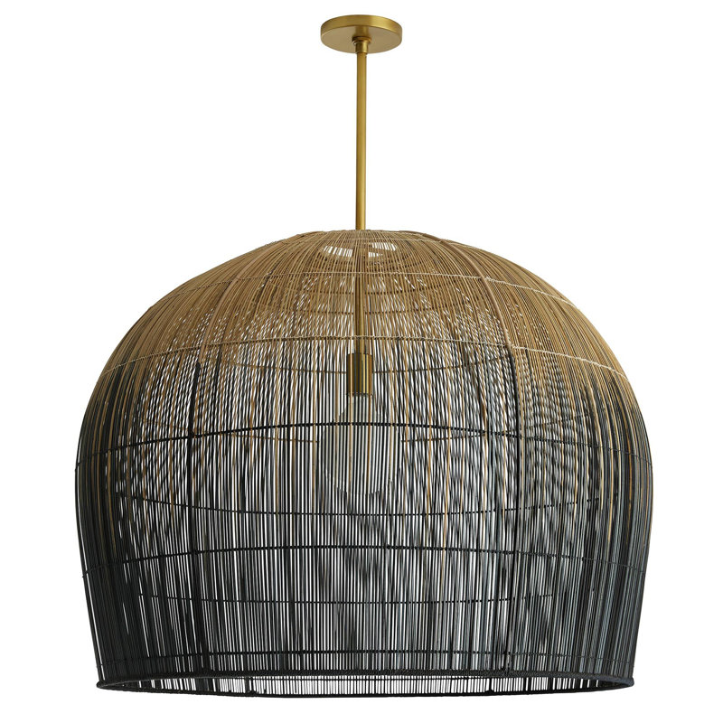 Ombre Black and Brass Dome Pendant with Woven Texture
