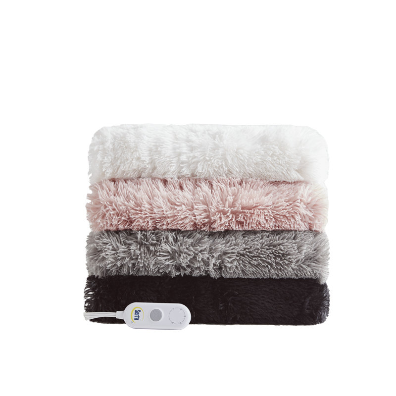 Luxurious Black Shaggy Faux Fur Reversible Electric Heated Throw