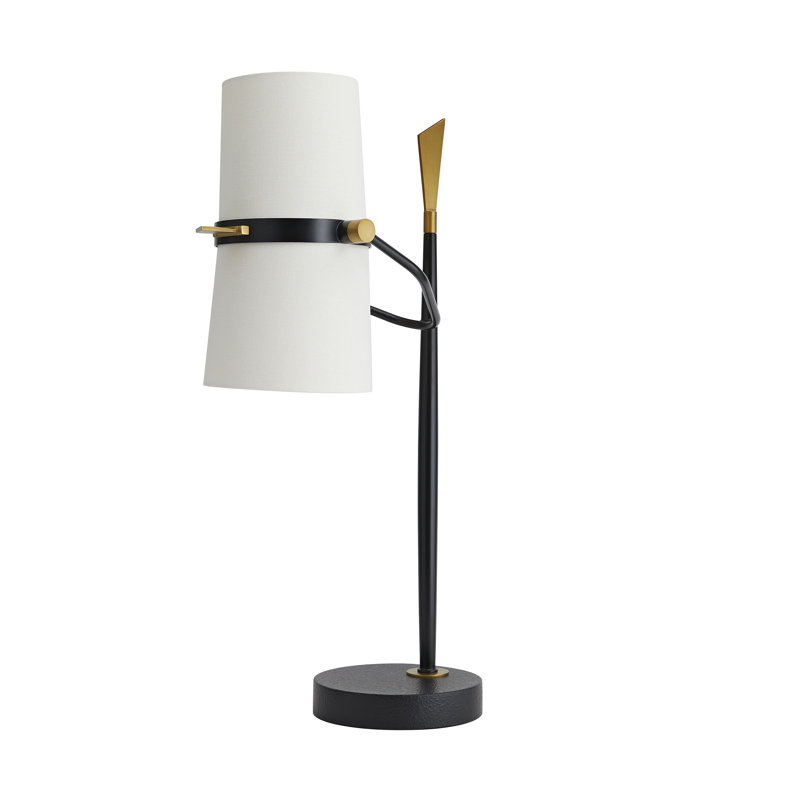 Yasmin Adjustable Black Iron Desk Lamp with Off-White Linen Shade