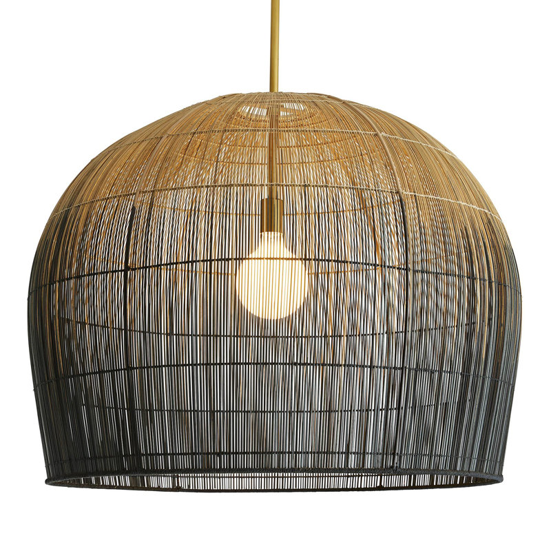 Ombre Black and Brass Dome Pendant with Woven Texture