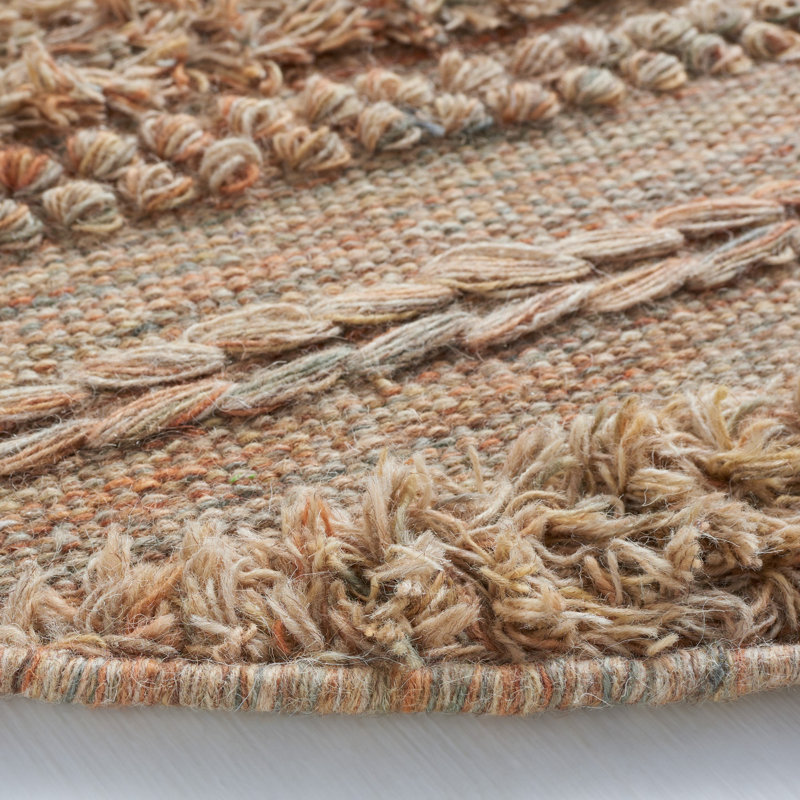 Handmade 6' Square Beige and Orange Wool Cotton Rug