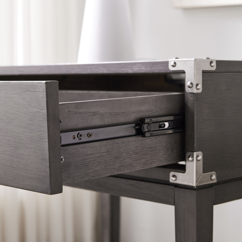 Beckett Anthracite Solid Wood Nightstand with USB Charging Port