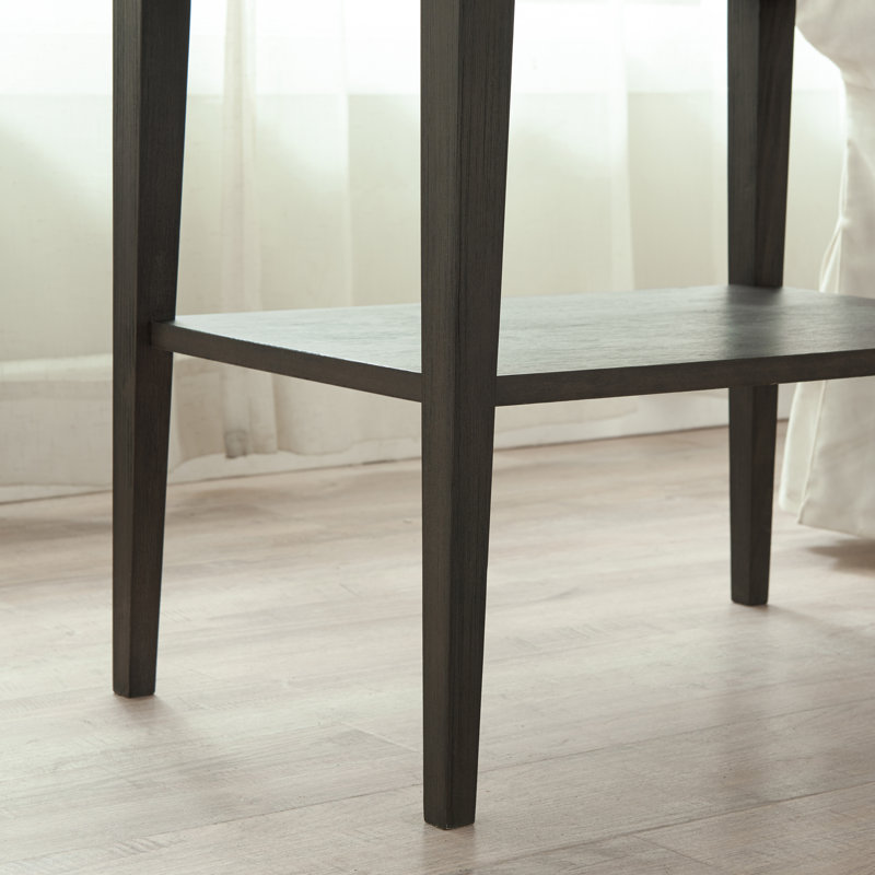 Beckett Anthracite Solid Wood Nightstand with USB Charging Port