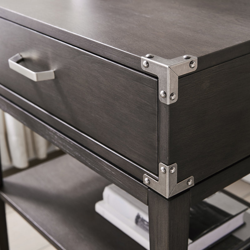 Beckett Anthracite Solid Wood Nightstand with USB Charging Port