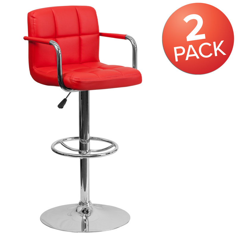Sleek Red Swivel Adjustable Barstool with Chrome Footrest