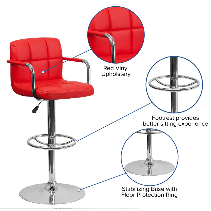 Sleek Red Swivel Adjustable Barstool with Chrome Footrest