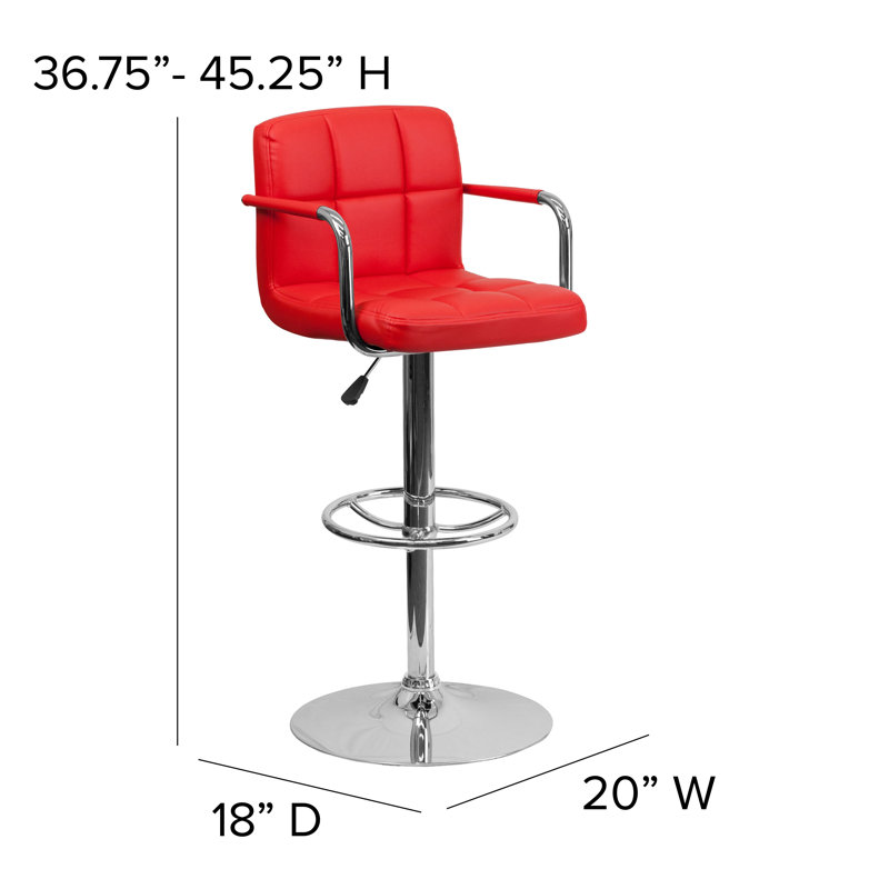 Sleek Red Swivel Adjustable Barstool with Chrome Footrest