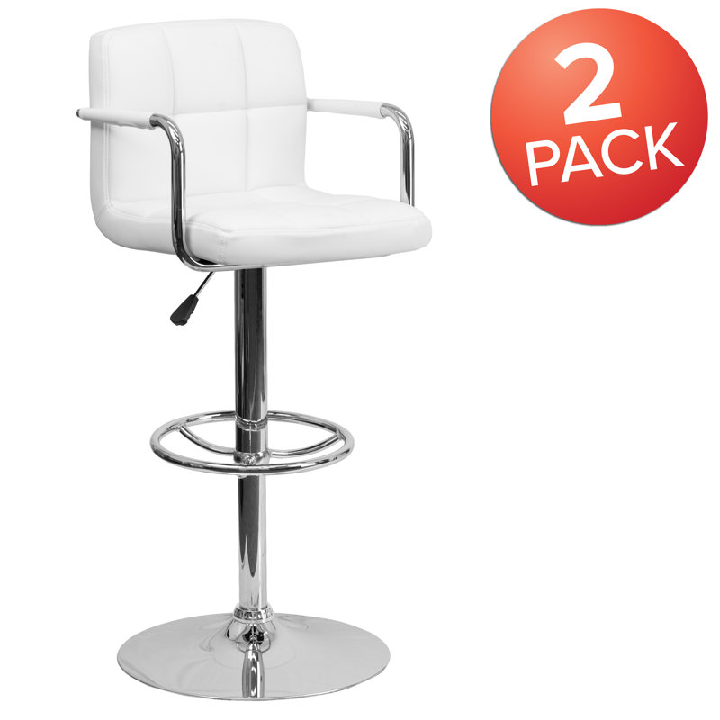 Sleek White Adjustable Swivel Bar Stool with Chrome Footrest