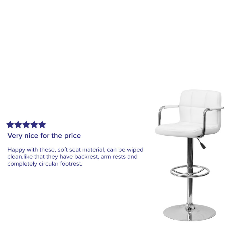 Sleek White Adjustable Swivel Bar Stool with Chrome Footrest