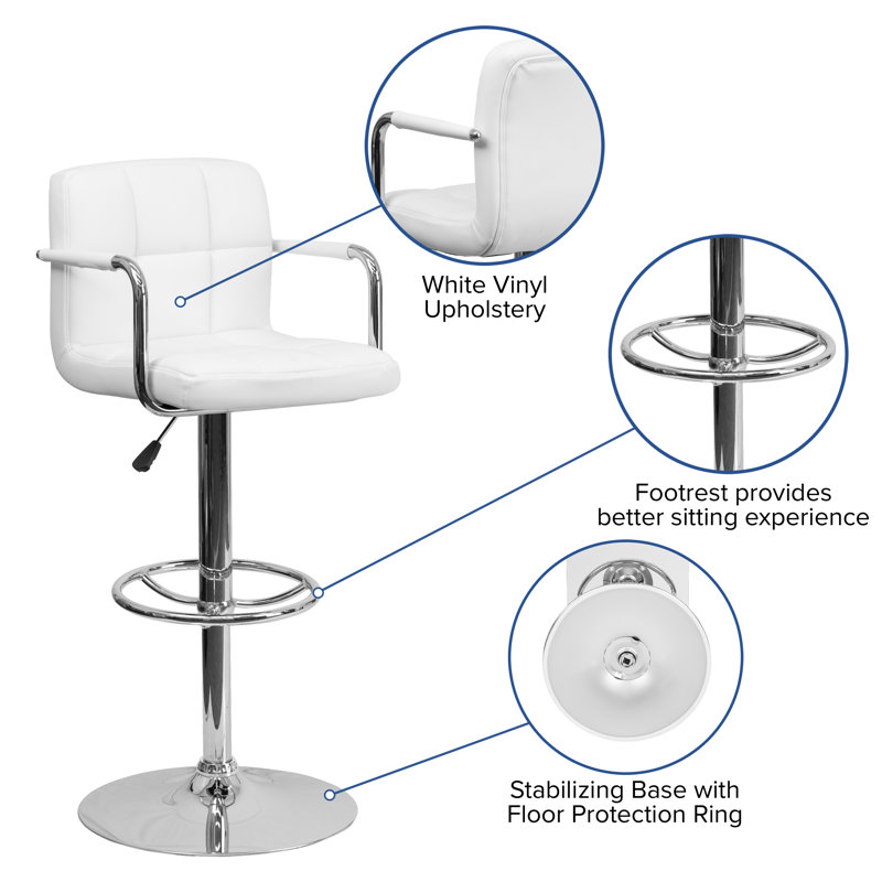Sleek White Adjustable Swivel Bar Stool with Chrome Footrest
