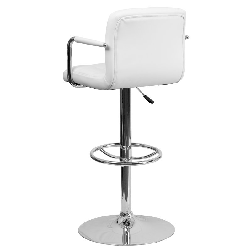 Sleek White Adjustable Swivel Bar Stool with Chrome Footrest