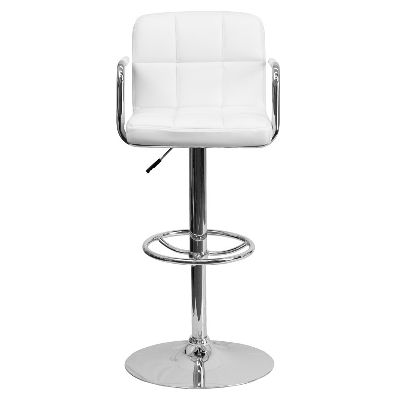 Sleek White Adjustable Swivel Bar Stool with Chrome Footrest