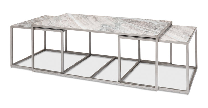 3-Piece Marble Top Nesting Coffee Table Set