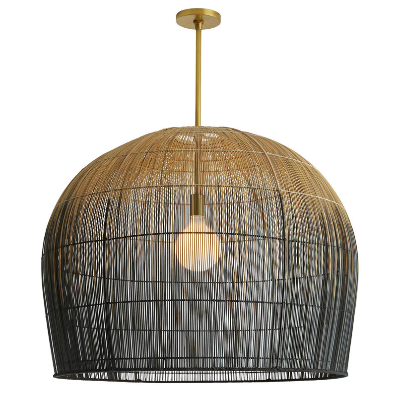 Ombre Black and Brass Dome Pendant with Woven Texture