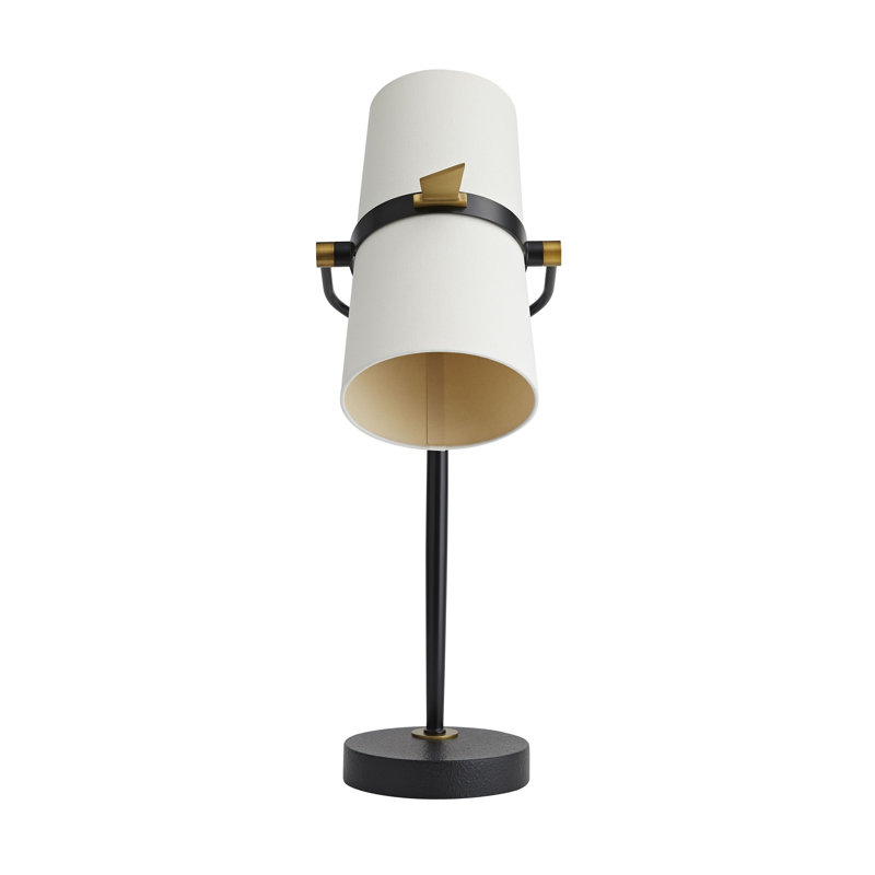 Yasmin Adjustable Black Iron Desk Lamp with Off-White Linen Shade