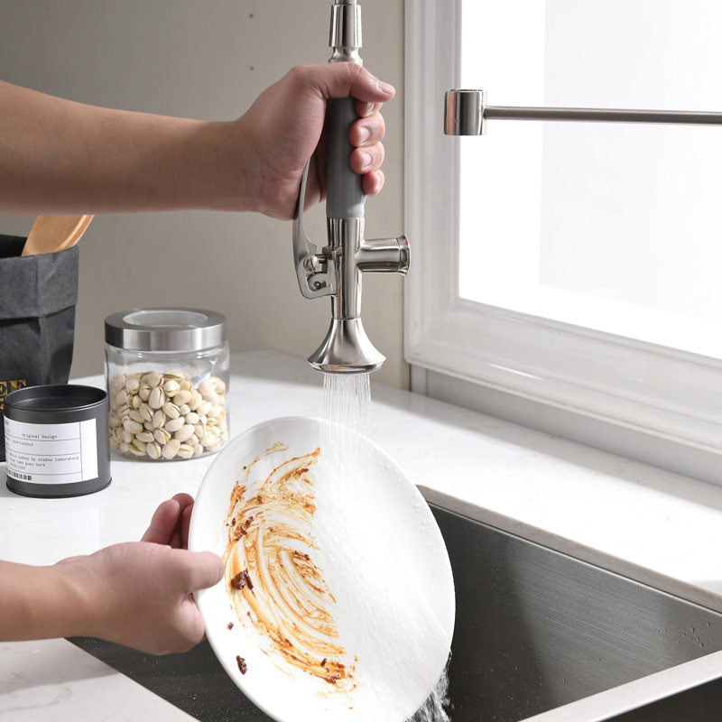 Brushed Nickel High-Arc Kitchen Faucet with Pull-out Spray