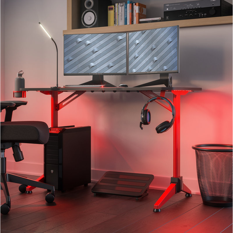 47.2'' T-Shaped Red Metal Gaming Desk with LED Lighting