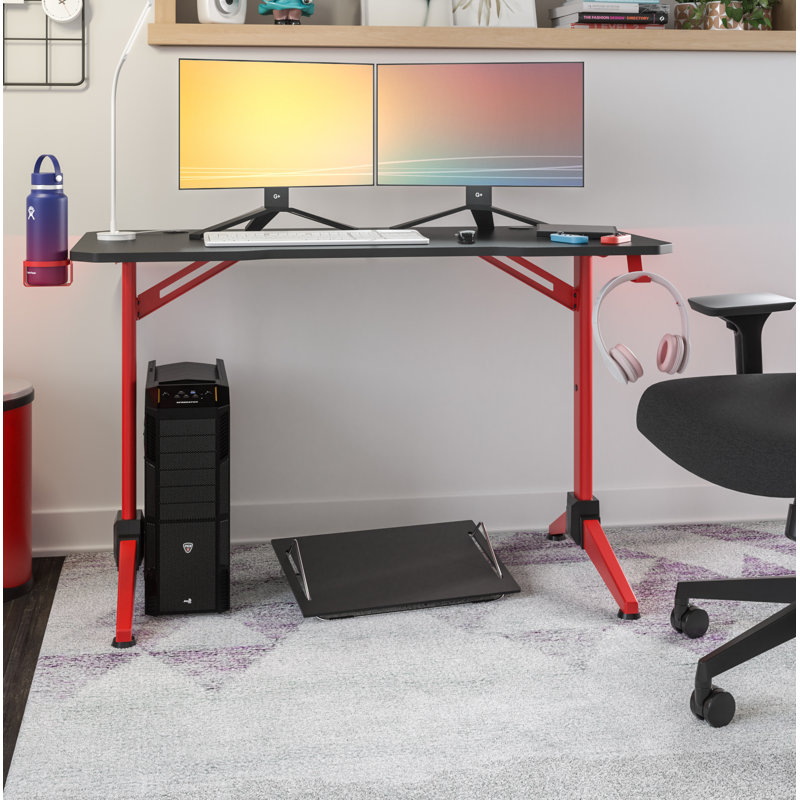 47.2'' T-Shaped Red Metal Gaming Desk with LED Lighting