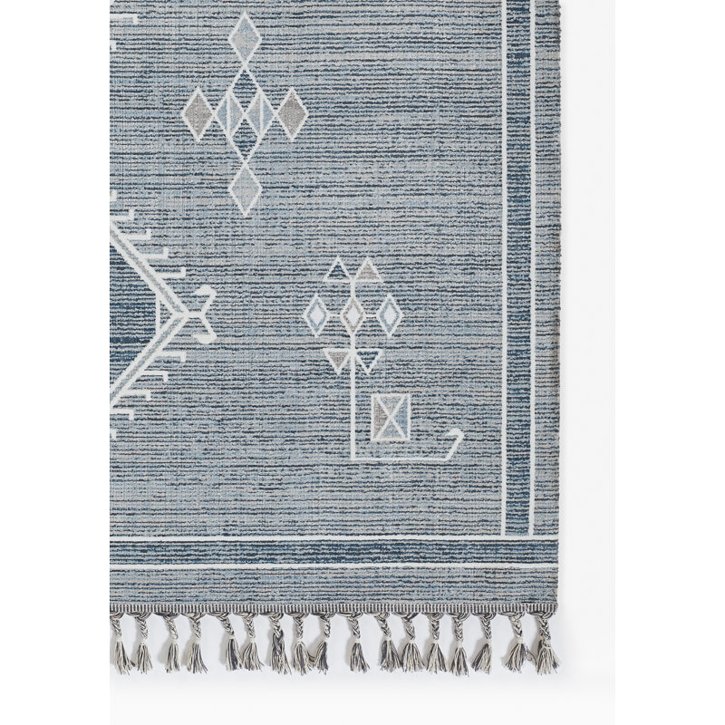 Blue Geometric Flat Woven Synthetic 8' x 10' Rug