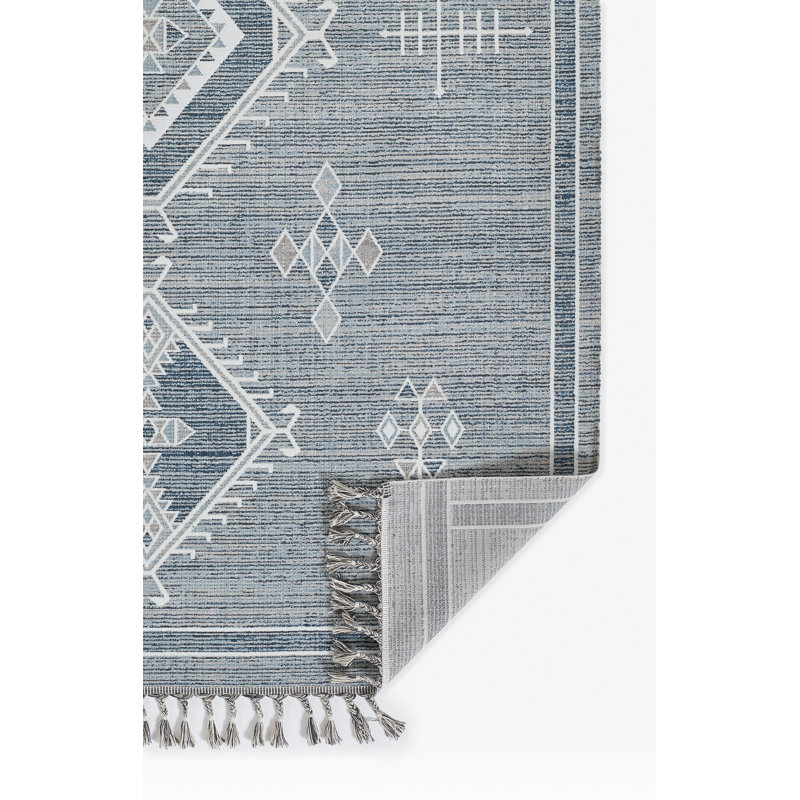 Blue Geometric Flat Woven Synthetic 8' x 10' Rug