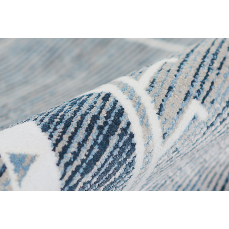 Blue Geometric Flat Woven Synthetic 8' x 10' Rug