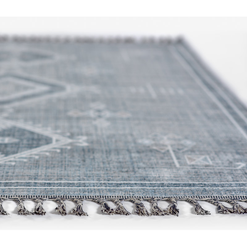Blue Geometric Flat Woven Synthetic 8' x 10' Rug