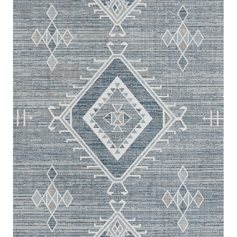 Blue Geometric Flat Woven Synthetic 8' x 10' Rug