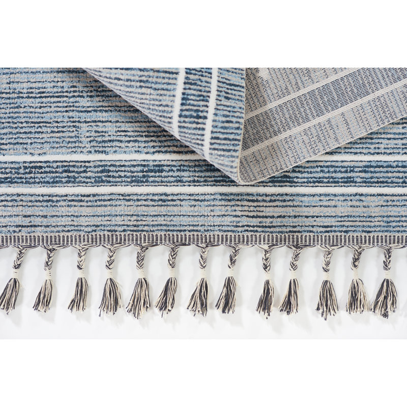 Blue Geometric Flat Woven Synthetic 8' x 10' Rug