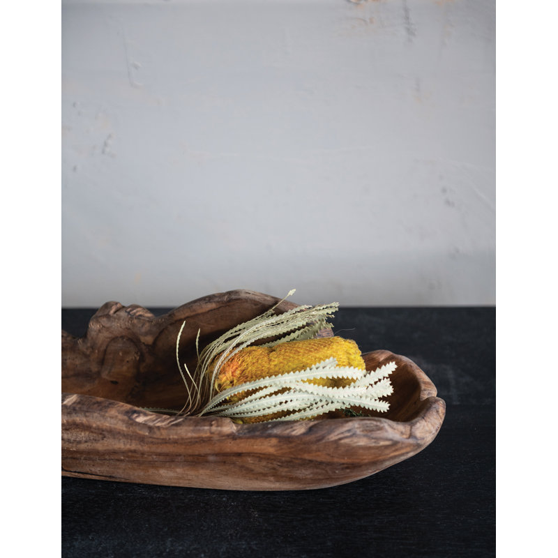 One-of-a-Kind Teakwood Irregular Kitchen Bowl, Natural Finish
