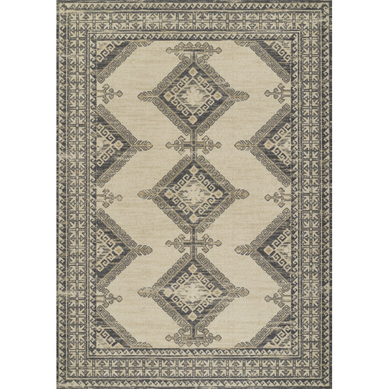 Charcoal Medallion 6'6" x 9' Wool-Synthetic Blend Area Rug