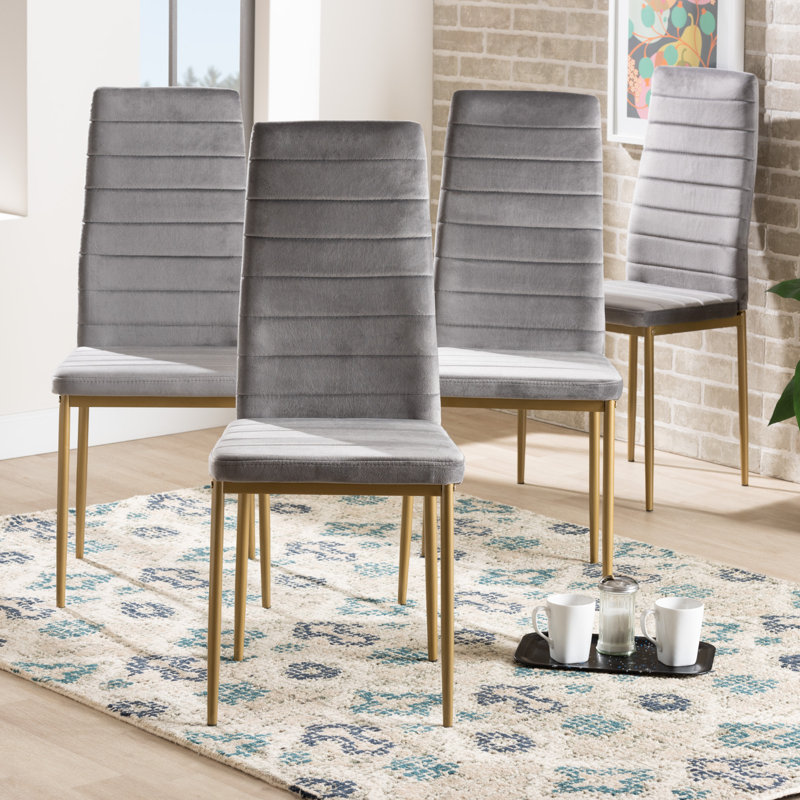 Armand High-Back Grey Velvet and Gold Metal Arm Chair