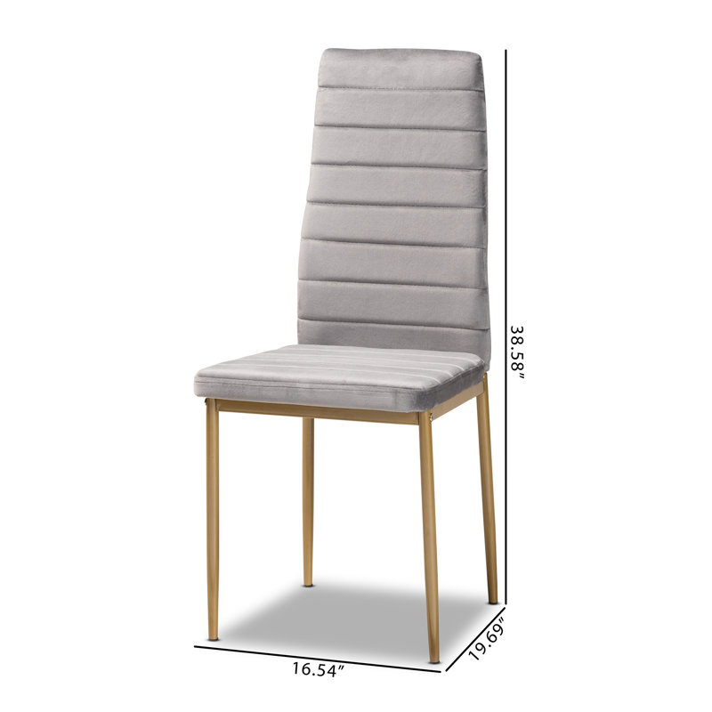 Armand High-Back Grey Velvet and Gold Metal Arm Chair