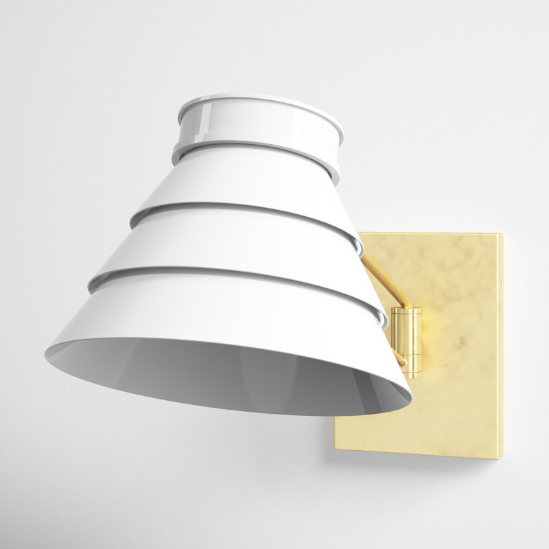 Sarah Steel Dimmable Swing Arm Sconce in Brushed Brass with Louvered White Shade