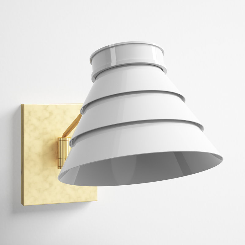 Sarah Steel Dimmable Swing Arm Sconce in Brushed Brass with Louvered White Shade